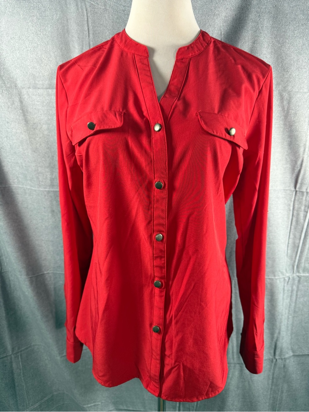 2604-Laura Scott Red Long-Sleeve Button Front Shirt